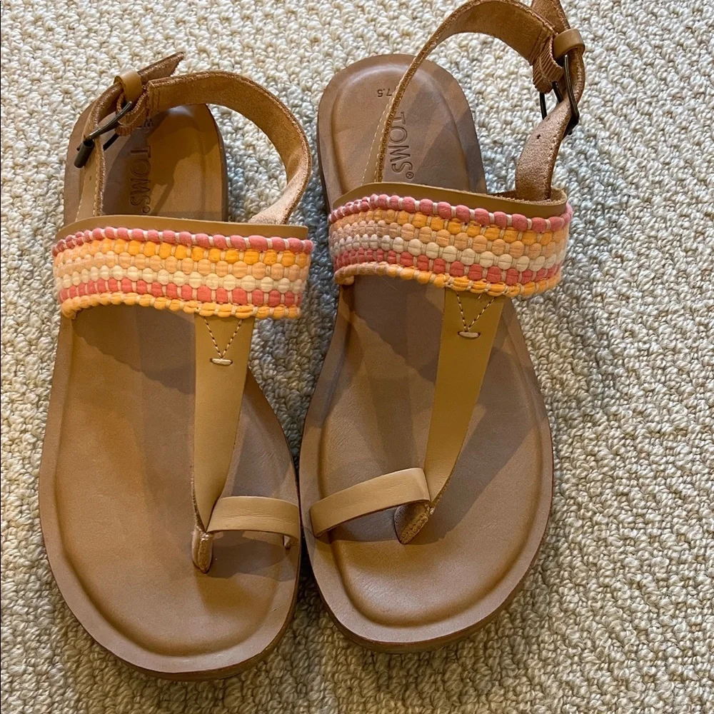 TOMS Leather Slingback Sandals Women’s 7.5 Pink Coral Toe Loop Boho - Picture 4 of 6